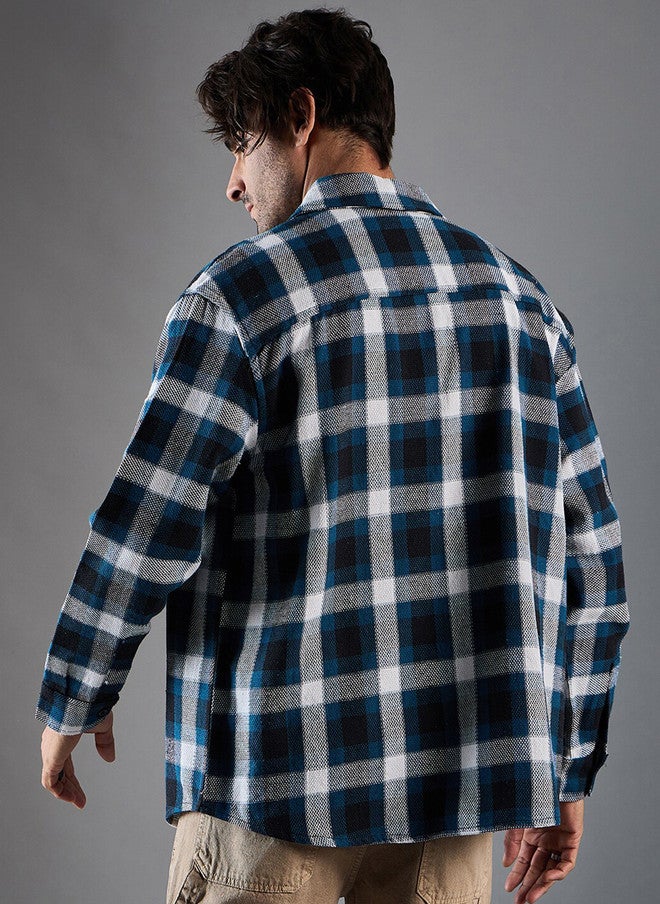 CHIMPAAANZEE Oversized Tartan Checked Spread Collar Casual Shirt - Image 5